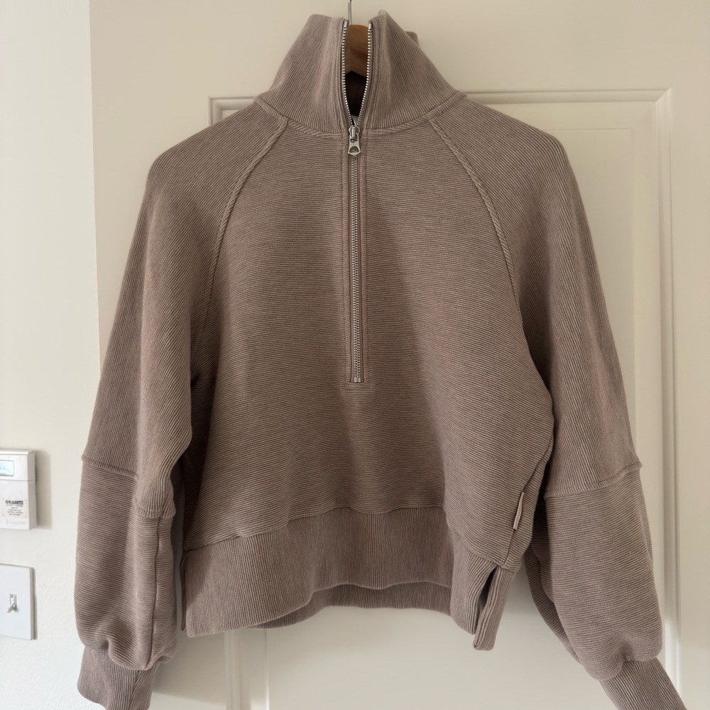 Varley Taupe Ribbed Half-Zip Pullover